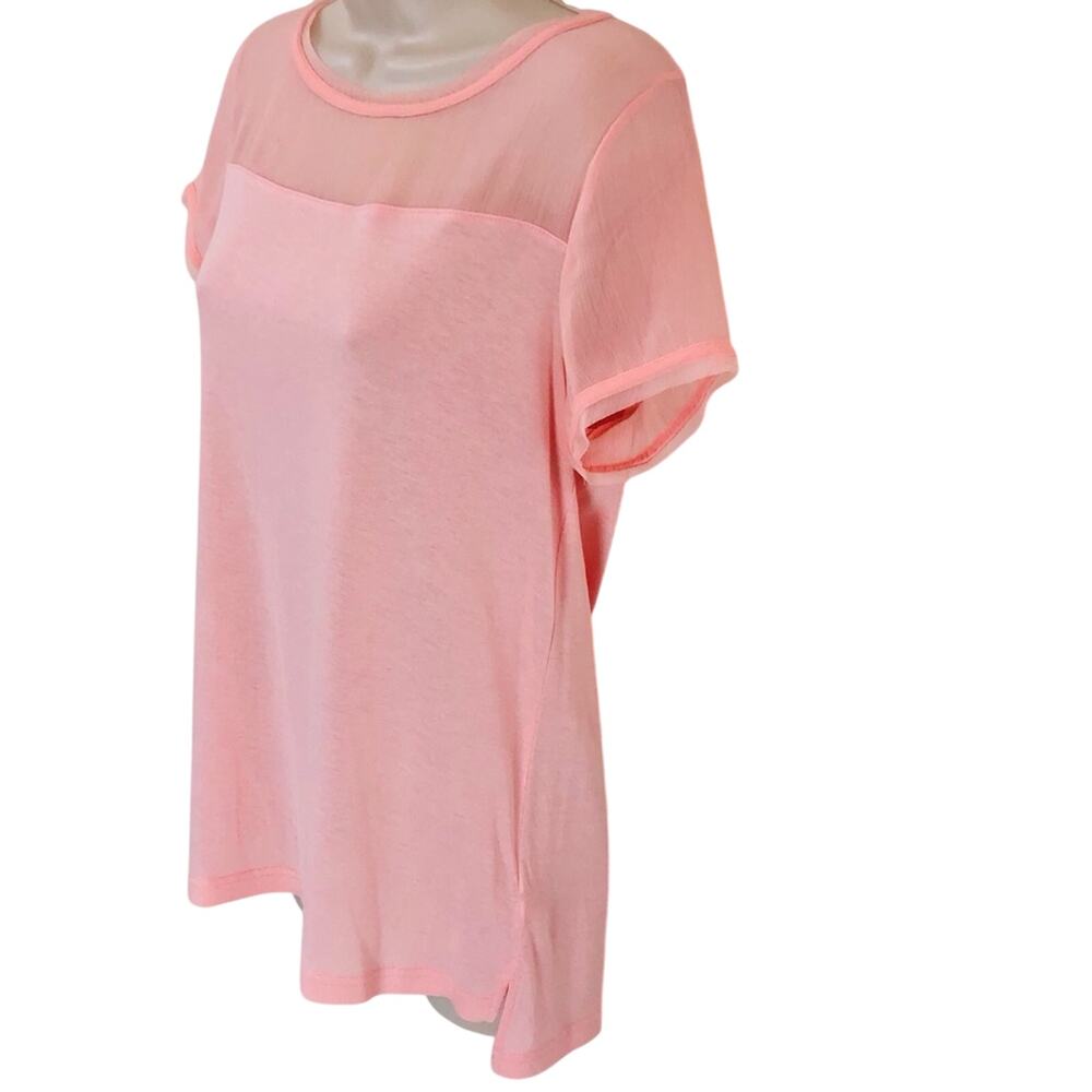H&M Pink Peach Gauzy Yoke Short Sleeve Top Back Zip - Picture 4 of 16
